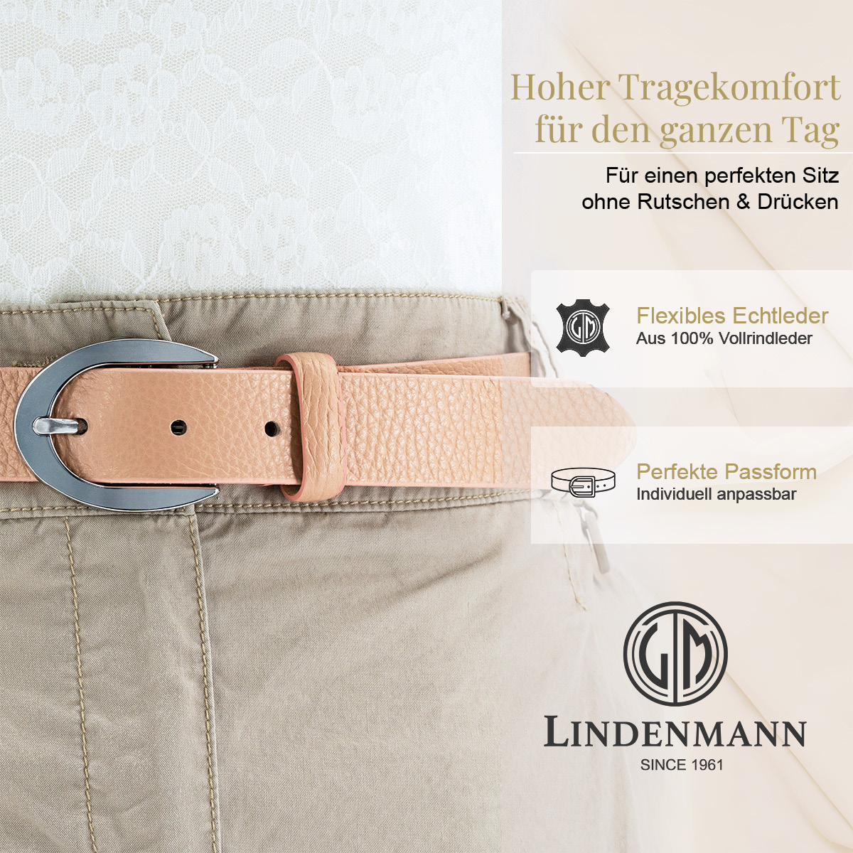 LINDENMANN Vollrindleder Damengürtel Beige