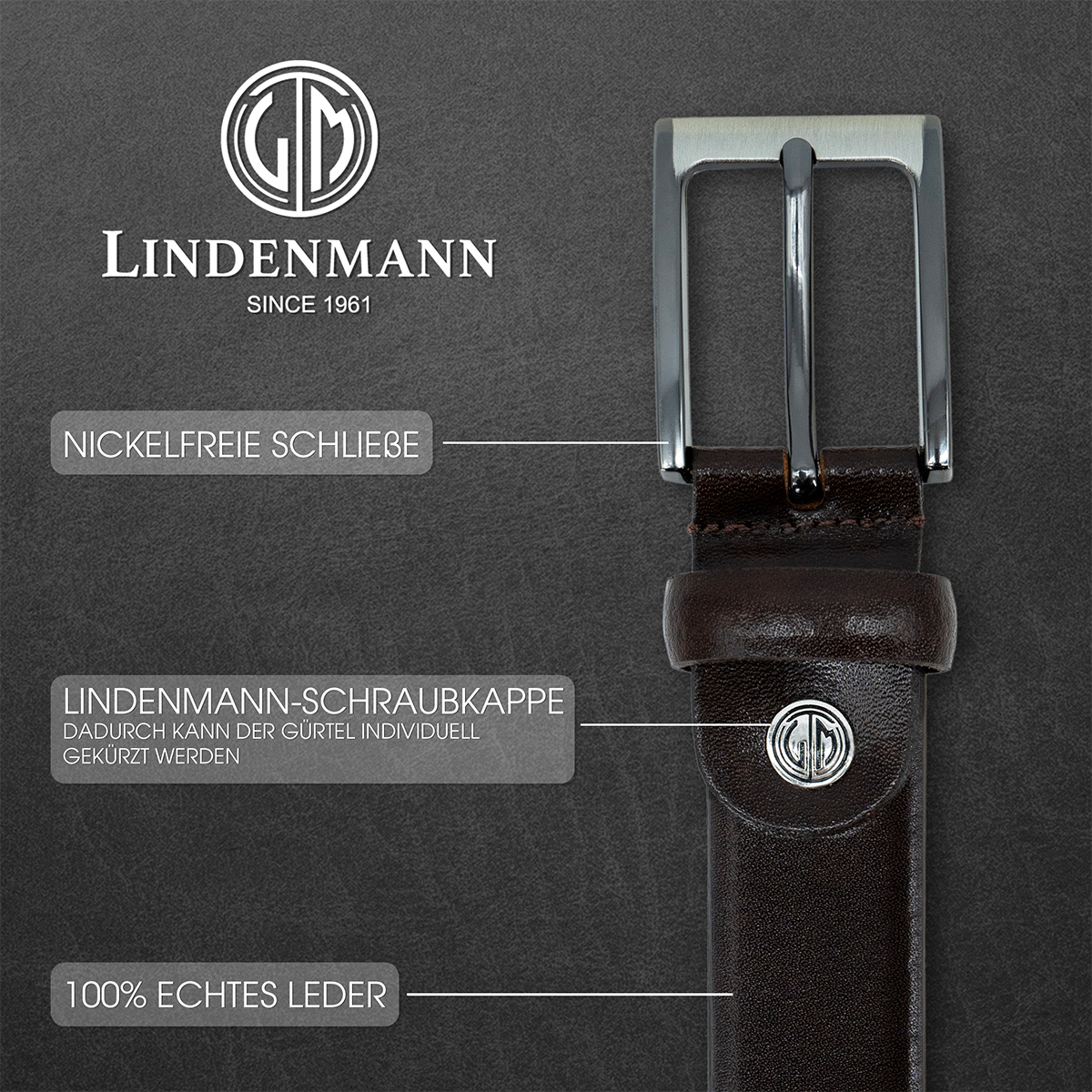 LINDENMANN Vollrindleder Herrenanzuggürtel Schokoladenbraun
