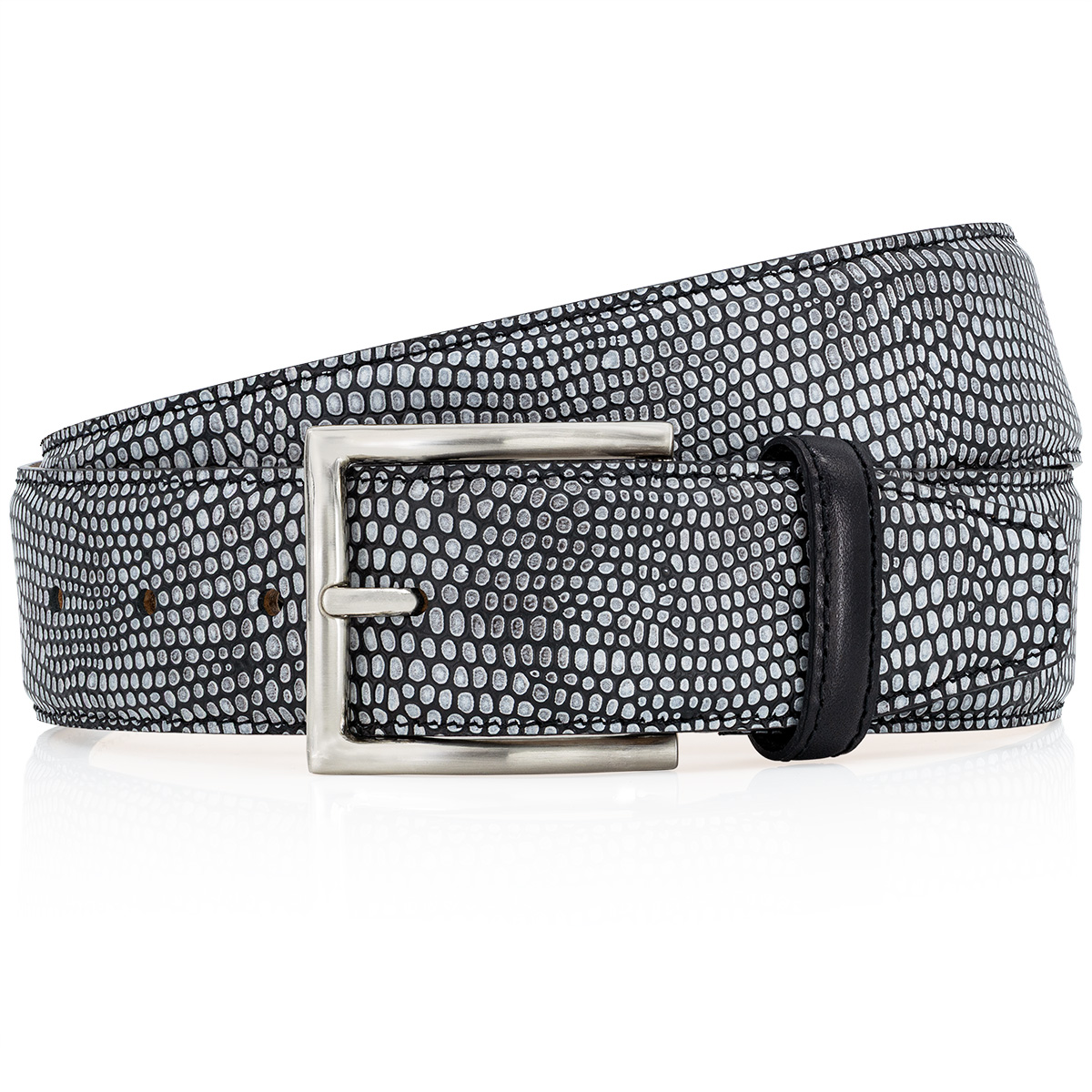 Gürtel, Ledergürtel, Schwarz, Schnalle, Spots-Print, LINDENMANN Premium Handmade Vollrindledergürtel Herren grau