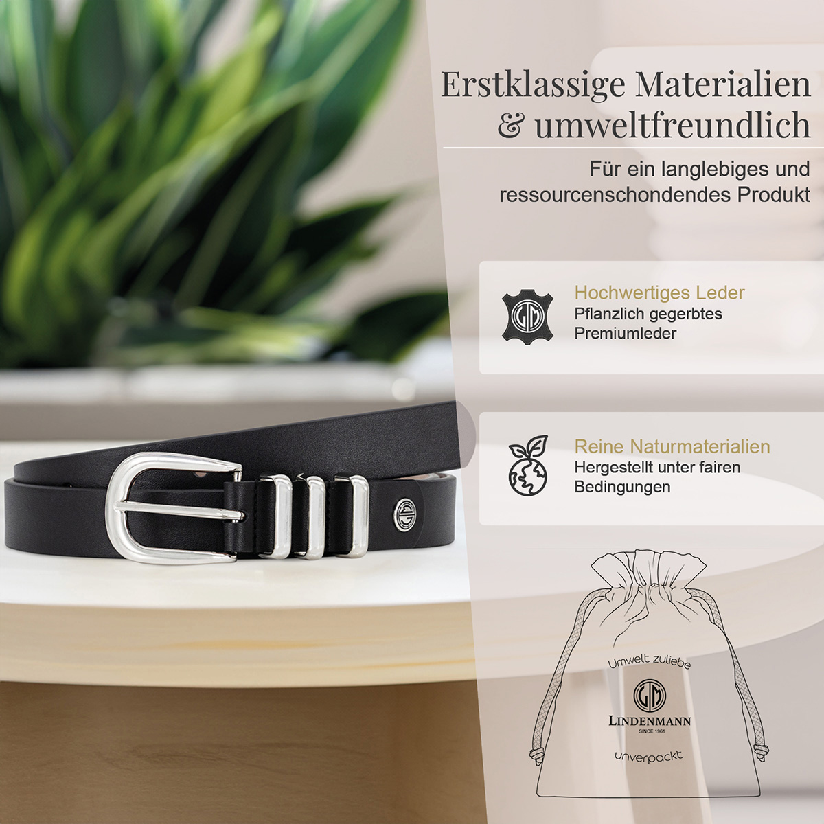 Gürtel, Ledergürtel, Schwarz, Metallische Schnalle, Umweltfreundlich, LINDENMANN Damen Vollrindledergürtel aus 100% Echtleder schwarz