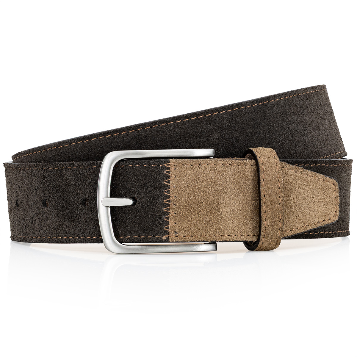 Gürtel, Leinenoptik, Gürtelschnalle, Zweifarbige Gürtel, Ledergürtel, LINDENMANN Premium Handmade Veloursrindledergürtel Herren dunkelbraun