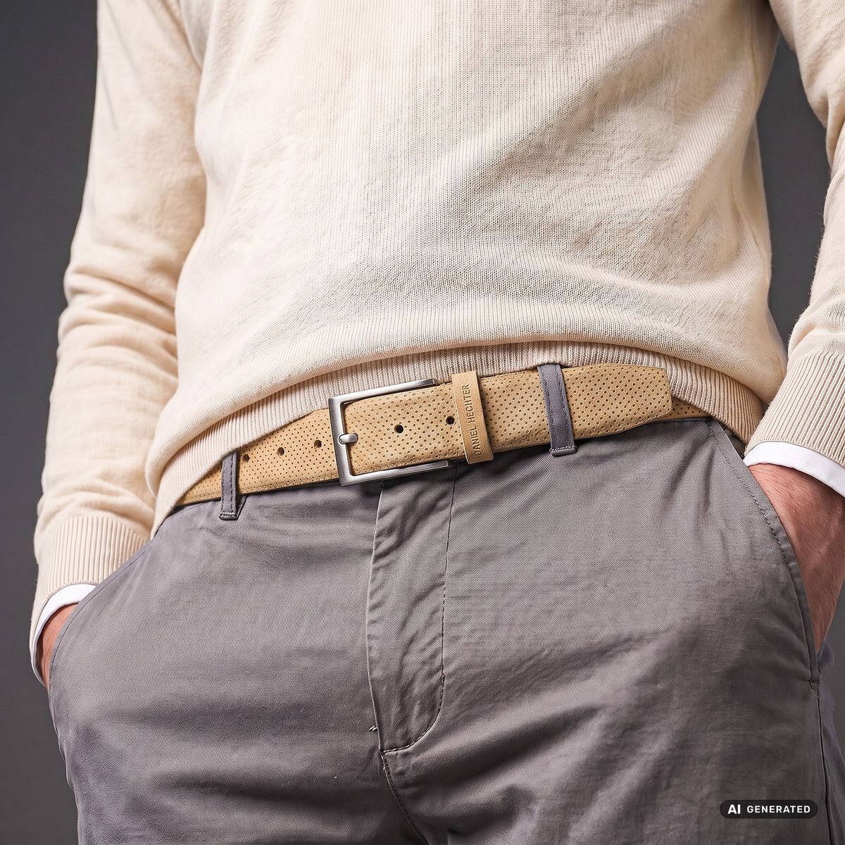 DANIEL HECHTER Herren smart casual 100% echtes Veloursledergürtel beige