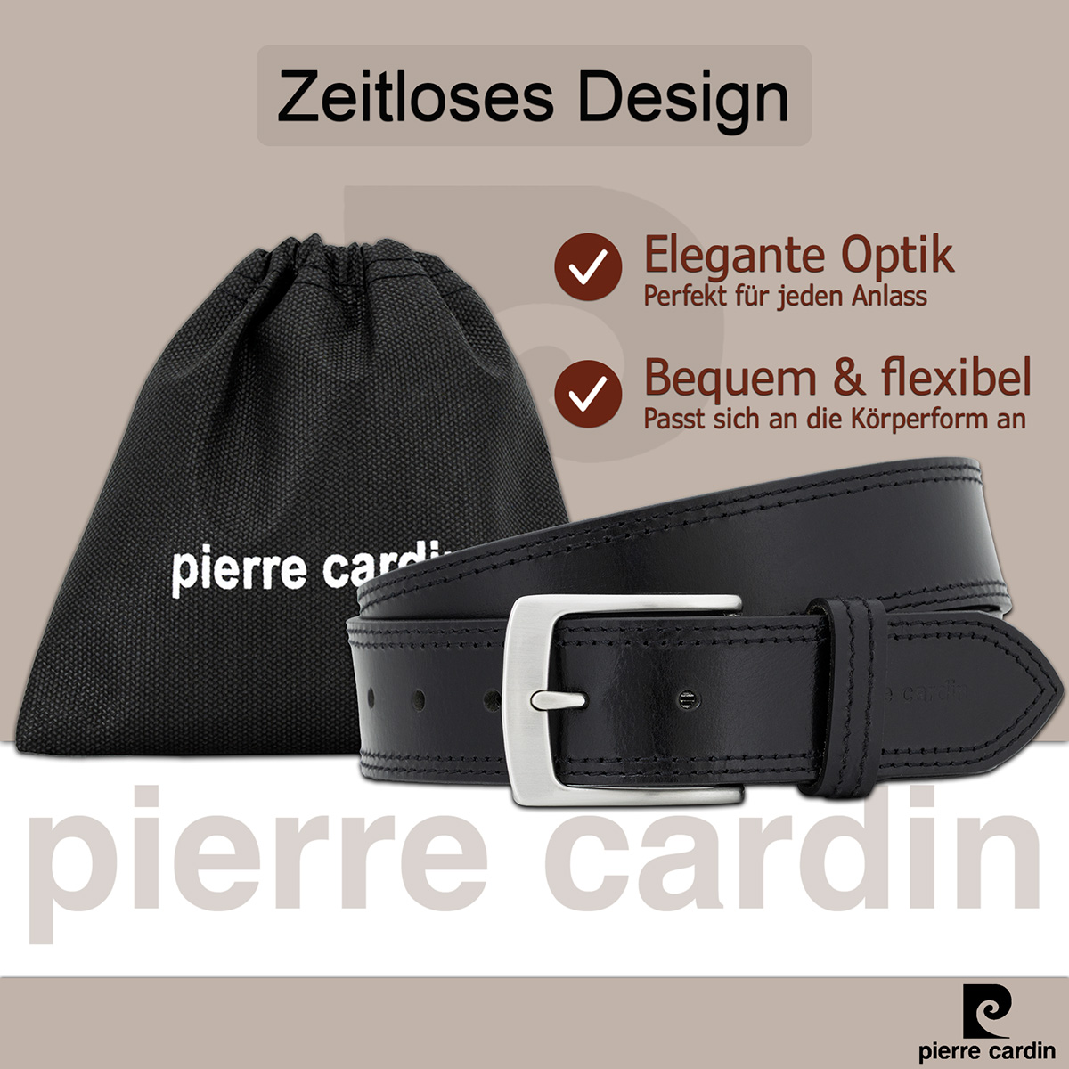 Pierre Cardin Leder-Gürtel Herren, Jeans-Gürtel Herren 40 mm breit, Gürtel Herren, Vollrindleder XL schwarz