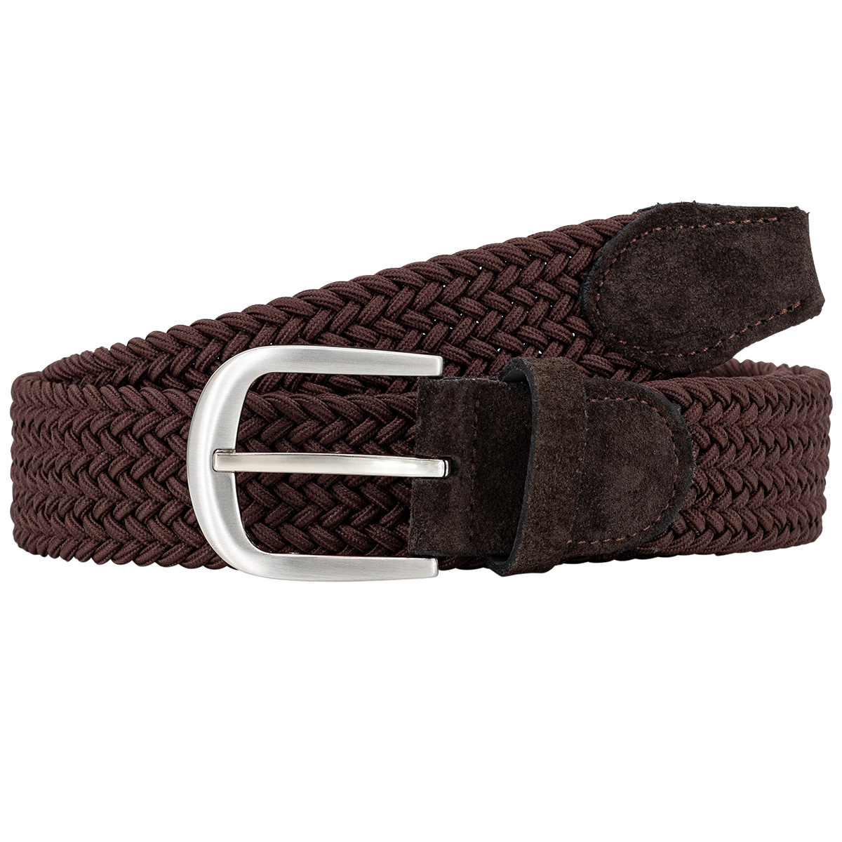 Gürtel, braun, Häkeloptik, Gewebe, Ledergürtel, LINDENMANN Damen Flechtgürtel mit 100% echtem Rindleder an den Enden dunkelbraun