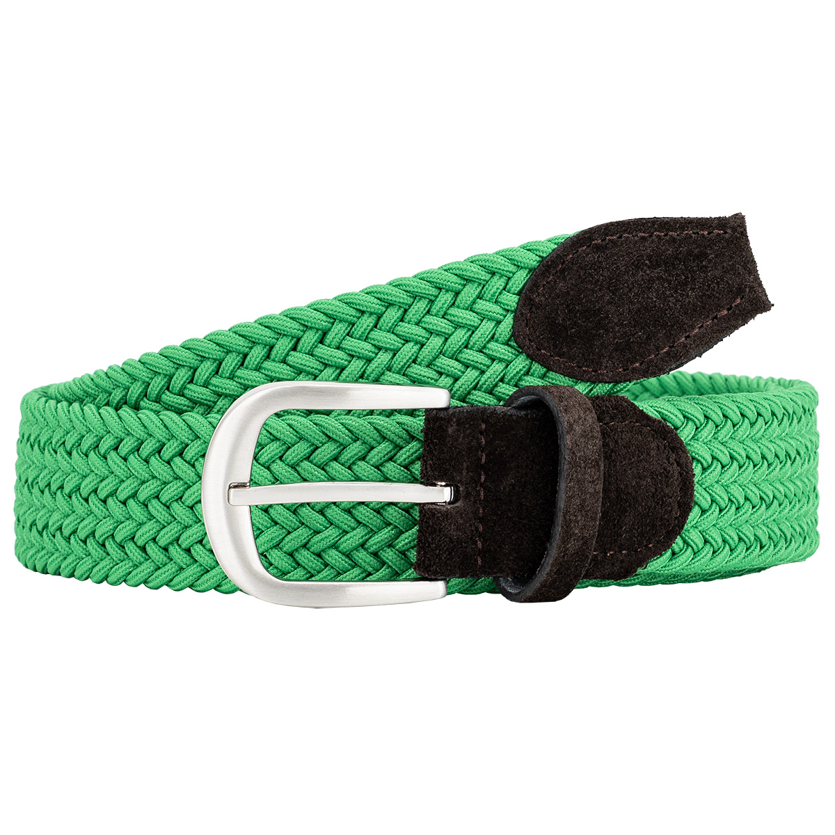 gürtel, gewebter gürtel, grün, silberner schnalle, verstellbar, LINDENMANN Damen Flechtgürtel mit 100% echtem Rindleder an den Enden grün