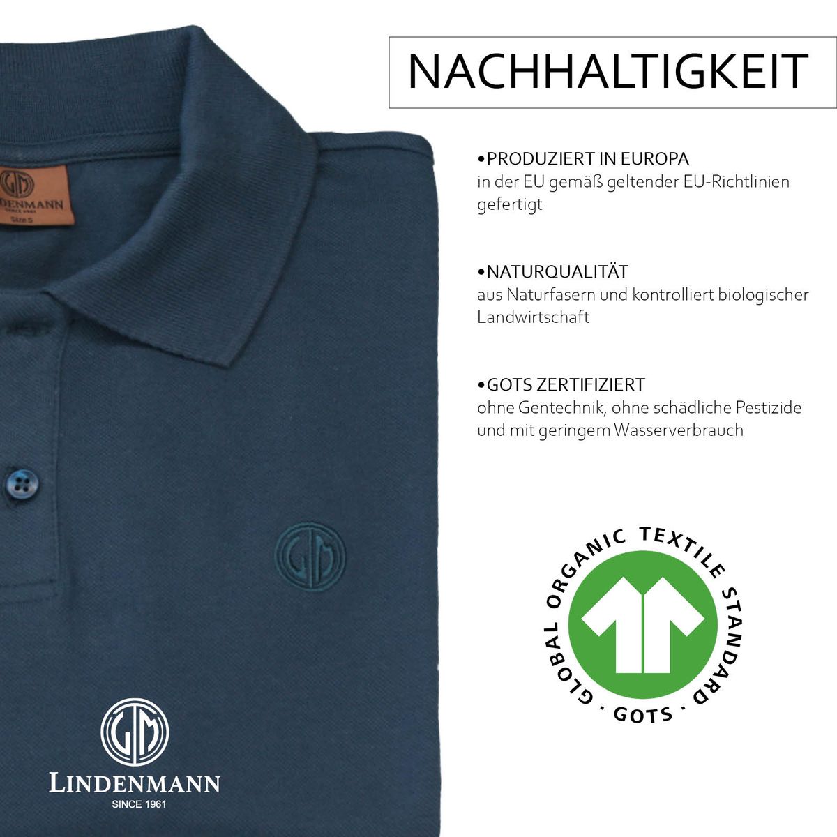 LINDENMANN Poloshirt Bio-Baumwolle Herren Marine