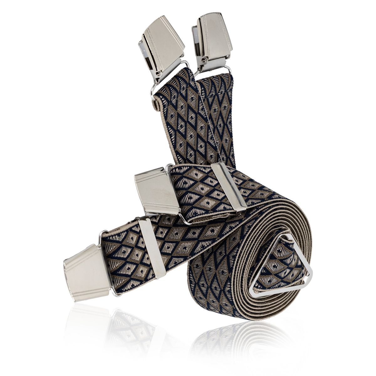 LINDENMANN Hosenträger Herren X-Form mit starkem Clip Rautenmuster beige