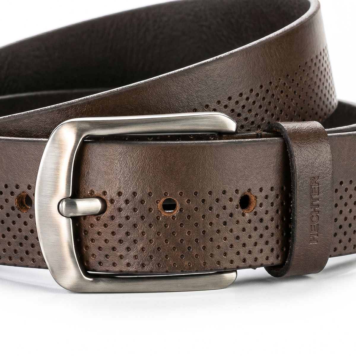 Gürtel, Leder, Perforiert, Metallschnalle, Braun, HECHTER Paris Herren Casual Echtledergürtel braun
