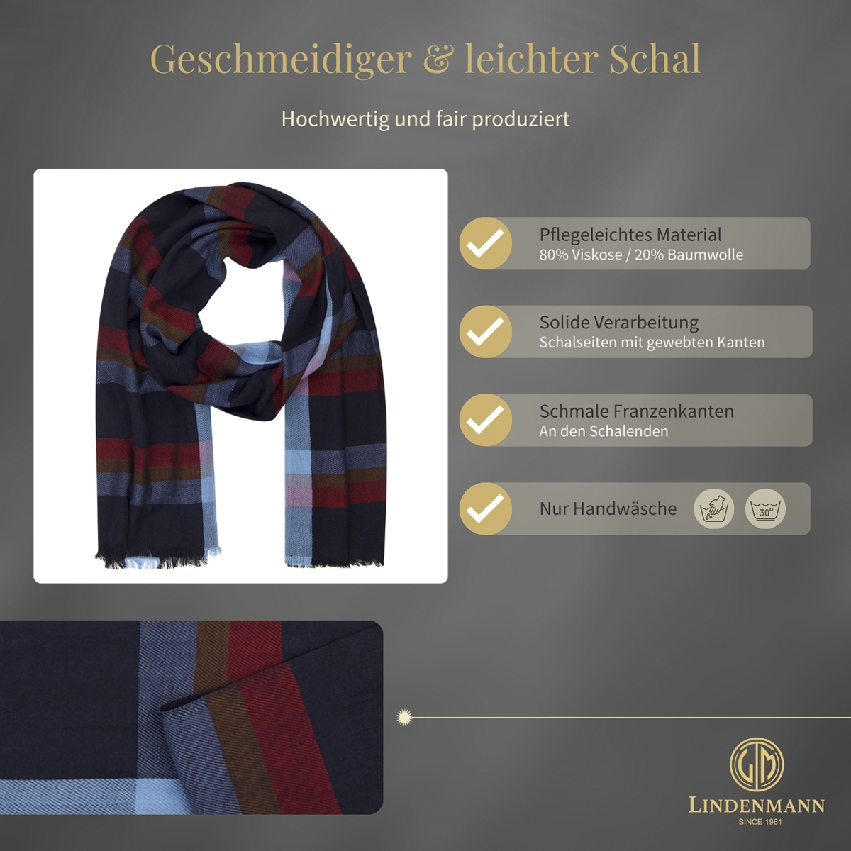 Herren Schal schwarz-rot-blau