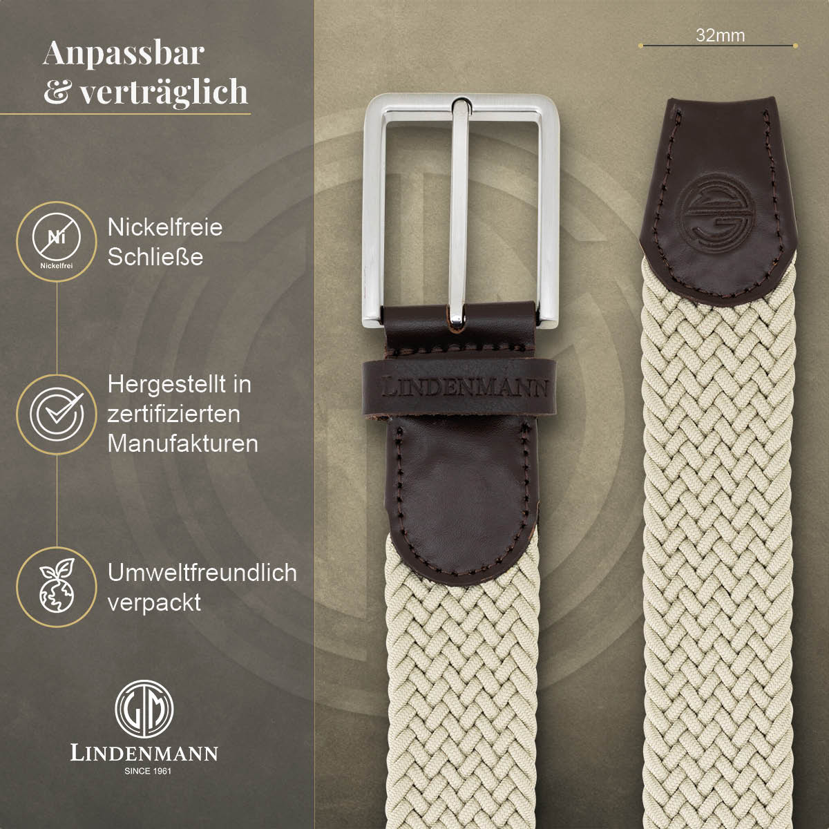 LINDENMANN Flechtgürtel Herren beige