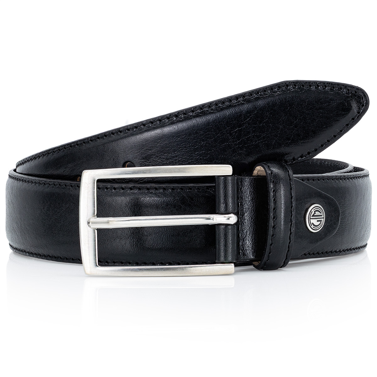 Gürtel, Leder, Schwarz, Metallöse, 2-Loch-Schnalle, LINDENMANN Premium Handmade Vollrindledergürtel Herren schwarz