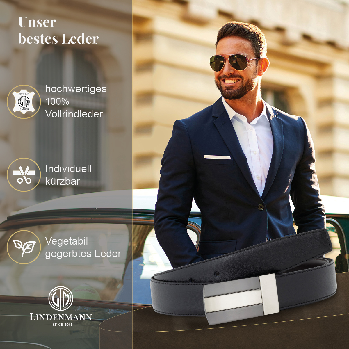 LINDENMANN Herrenwendegürtel mit Koppelschließe aus 100% Vollrindleder schwarz/dunkelbraun