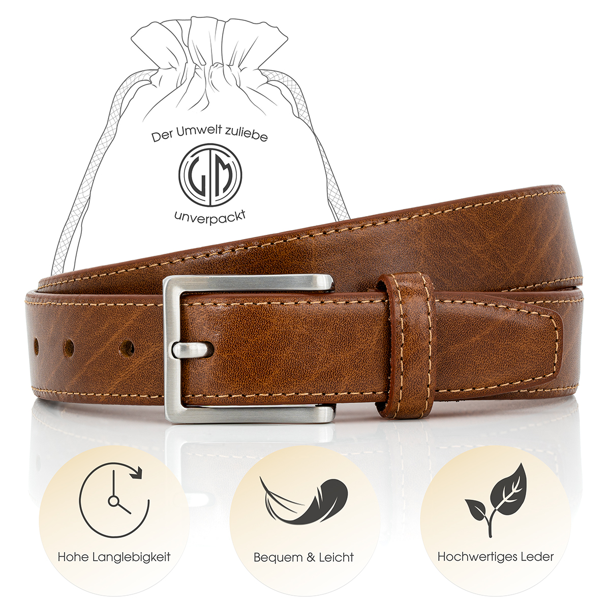 LINDENMANN Ledergürtel Herren cognac