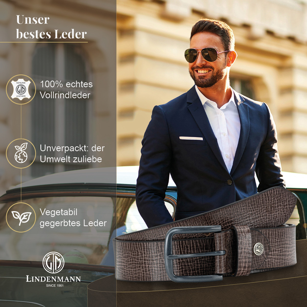 LINDENMANN Vollrindleder Herrengürtel Schokoladenbraun