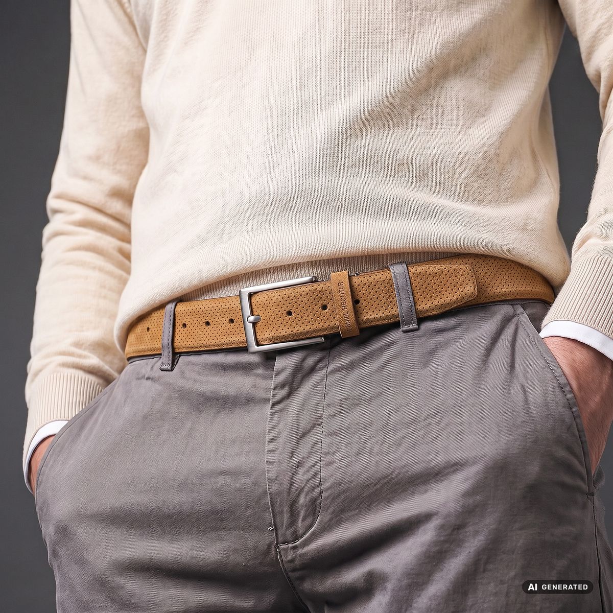 DANIEL HECHTER Herren smart casual 100% echtes Veloursledergürtel cognac