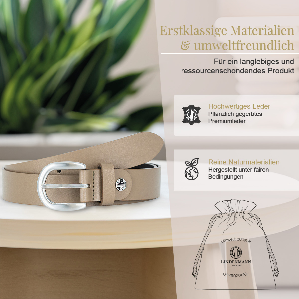 LINDENMANN Rindledergürtel Damen Taupe