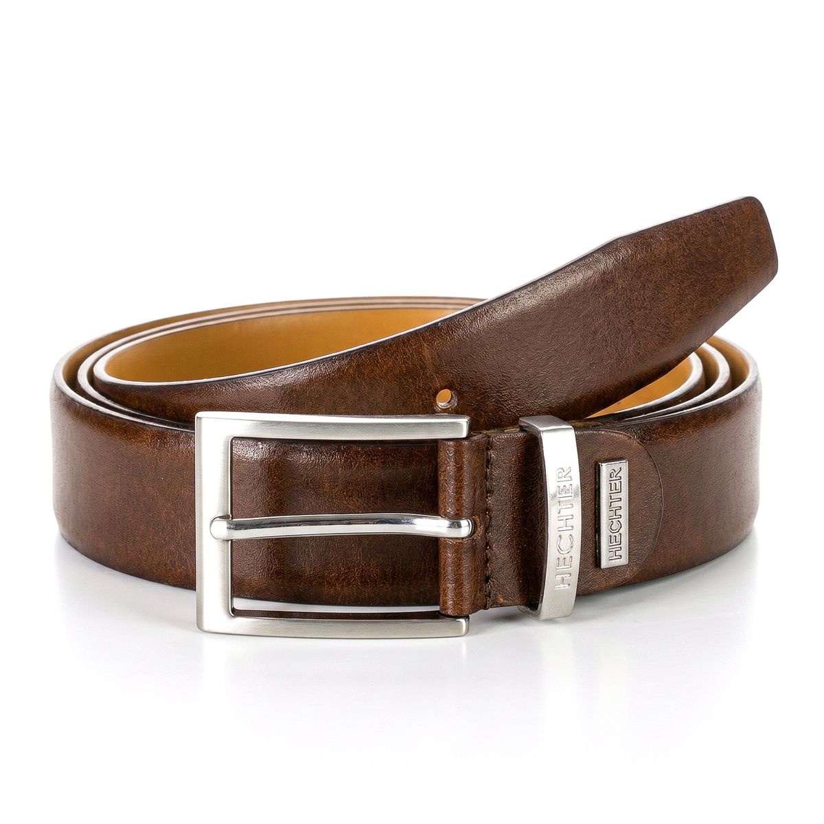 Gürtel, Leder, Braun, Metallöse, Dornschließe, HECHTER Paris Herren klassischer, eleganter 100% Echtledergürtel mogano