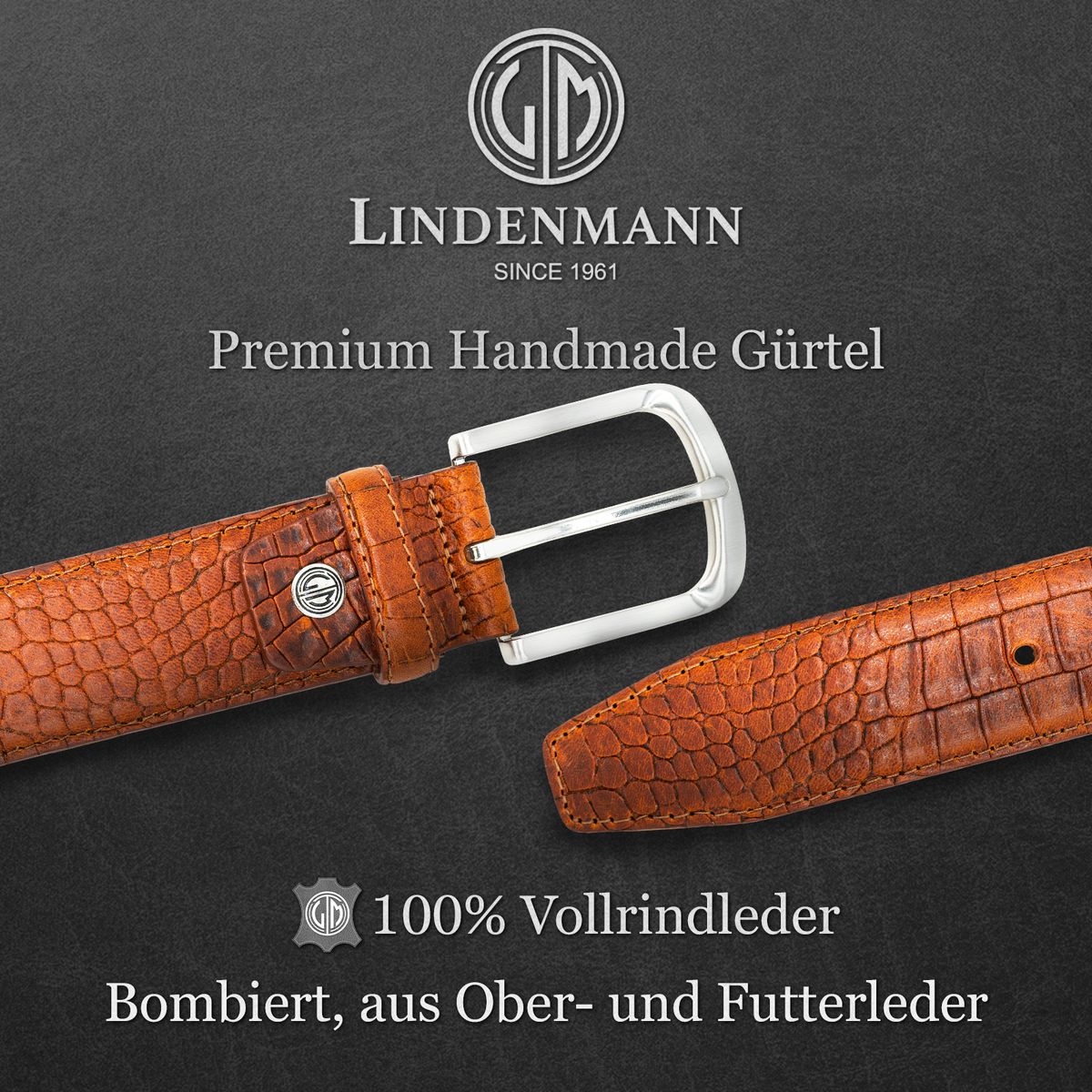 LINDENMANN Jeansgürtel Herren cognac