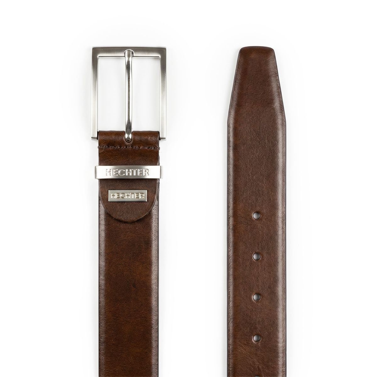 Gürtel, Ledergürtel, Braun, Metallgespinst, Klemmschnalle, HECHTER Paris Herren klassischer, eleganter 100% Echtledergürtel mogano
