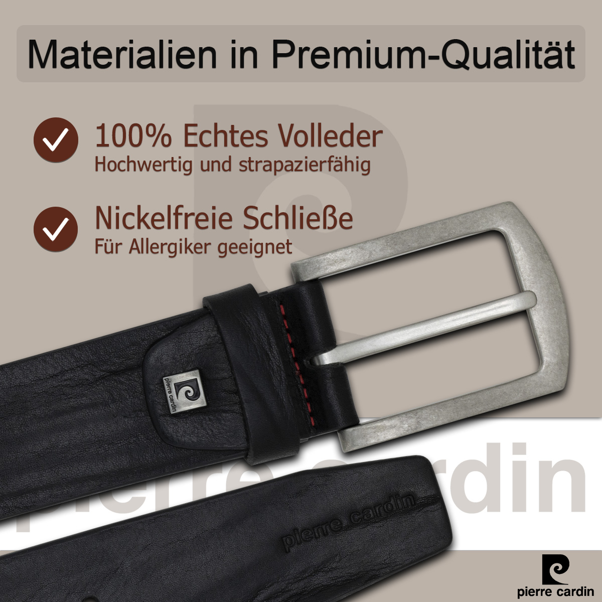 Pierre Cardin Herren-Leder-Gürtel Schwarz