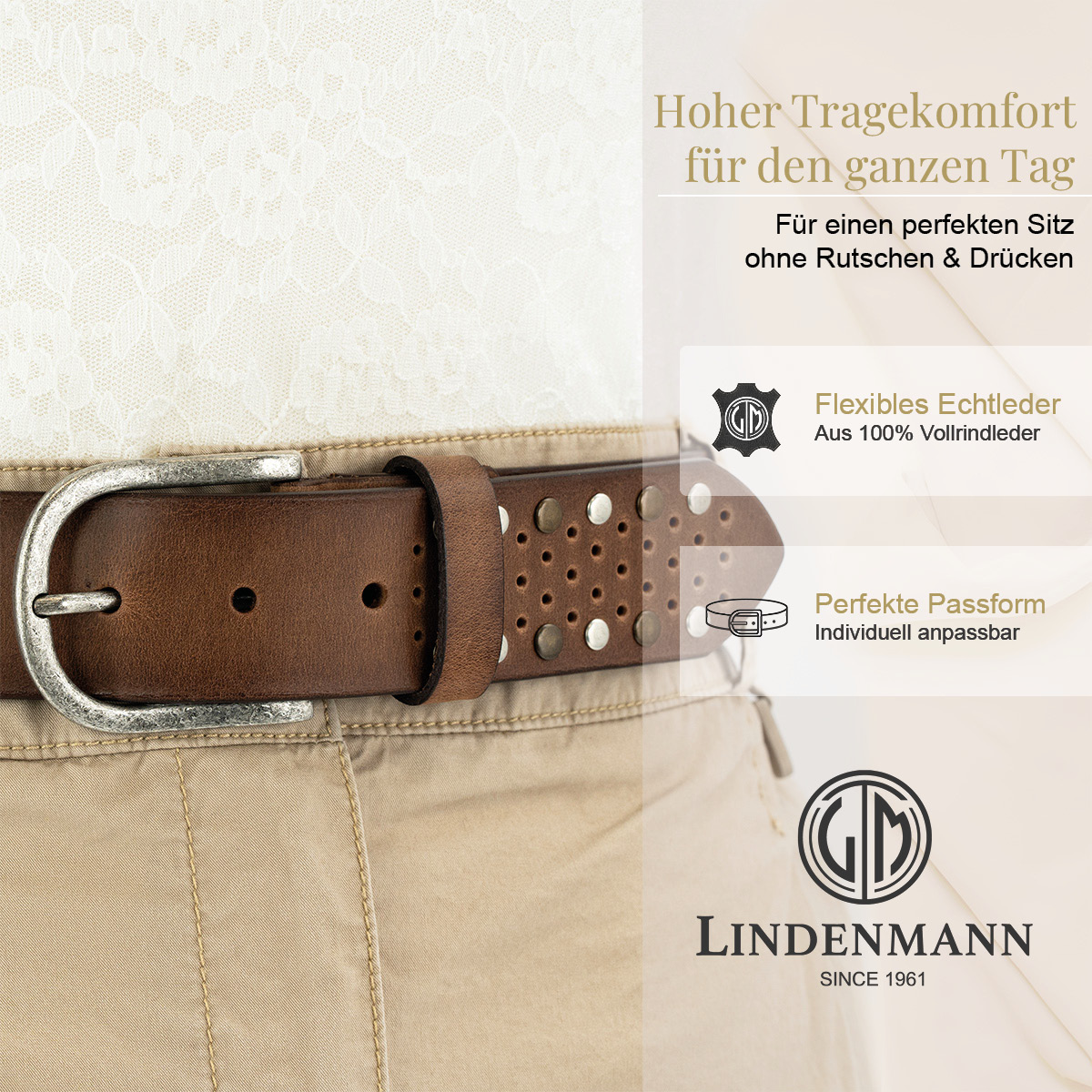 LINDENMANN Vollrindsleder Damengürtel Nussbraun