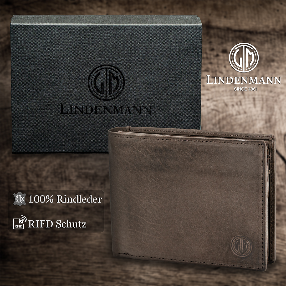 LINDENMANN Herren Leder Portemonnaie braun