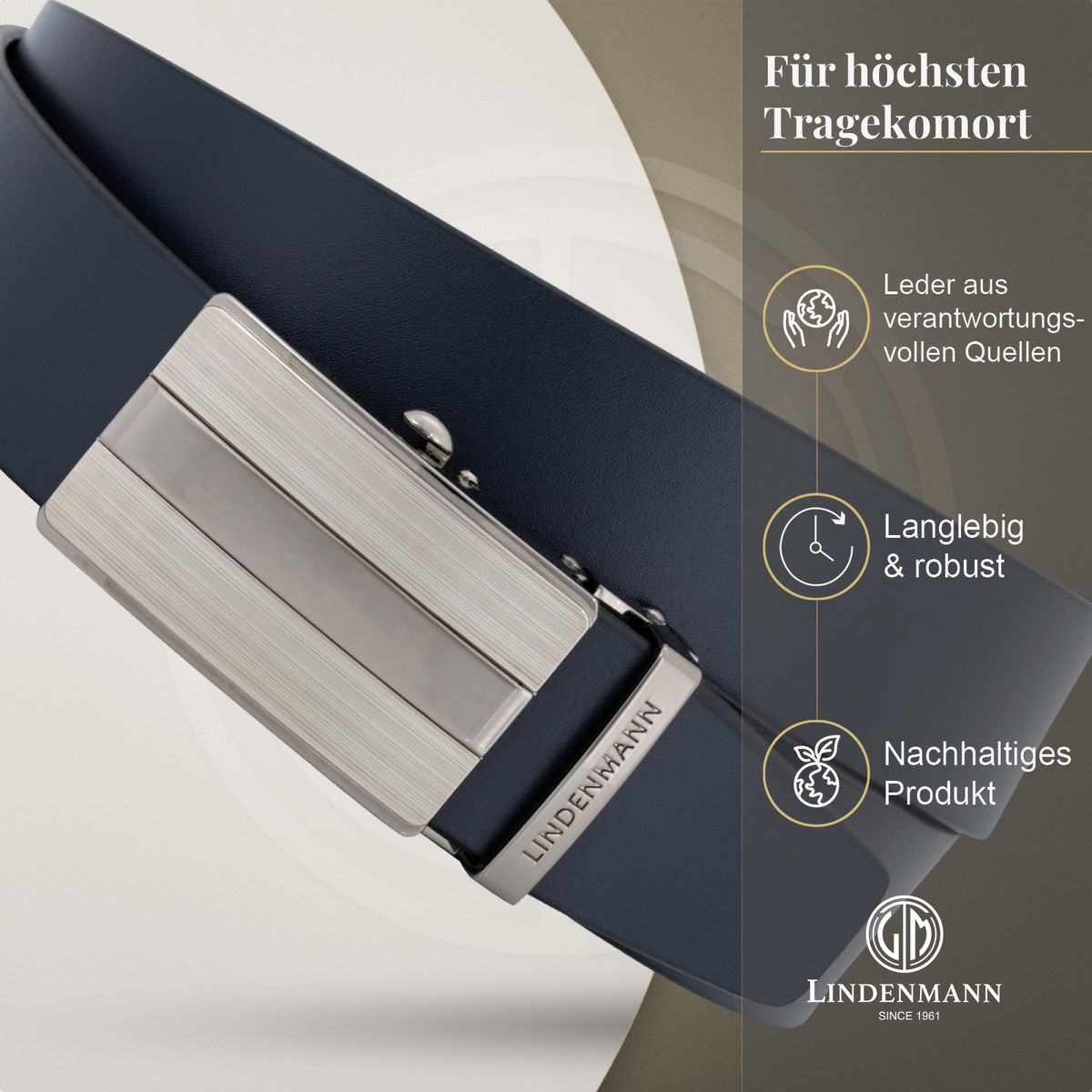 LINDENMANN Ledergürtel Automatikgürtel Herren marine