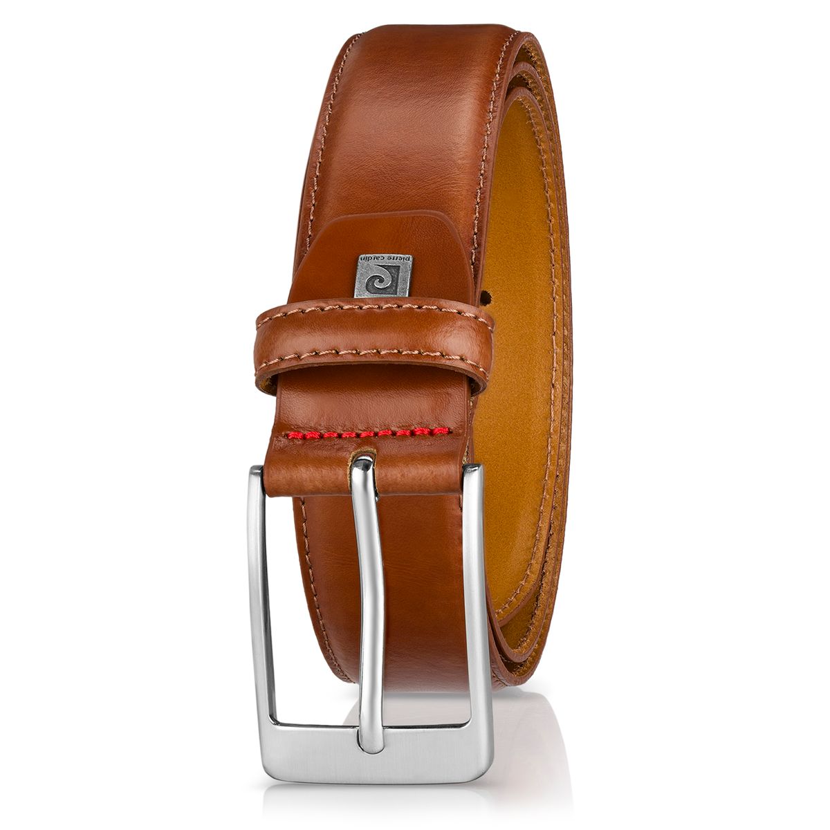 Ledergürtel, Gürtel, braun, Riemen, Metallschnalle, Pierre Cardin Herren-Leder-Gürtel cognac