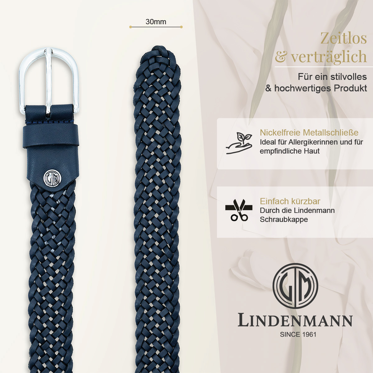 LINDENMANN Vollrindleder Damenlederflechtgürtel Marine