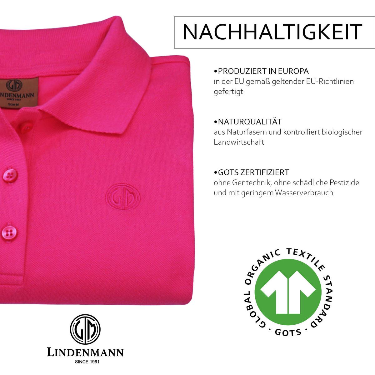 LINDENMANN Damen Poloshirt aus Bio-Baumwolle Pink LINDENMANN Poloshirt Bio-Baumwolle Damen Pink