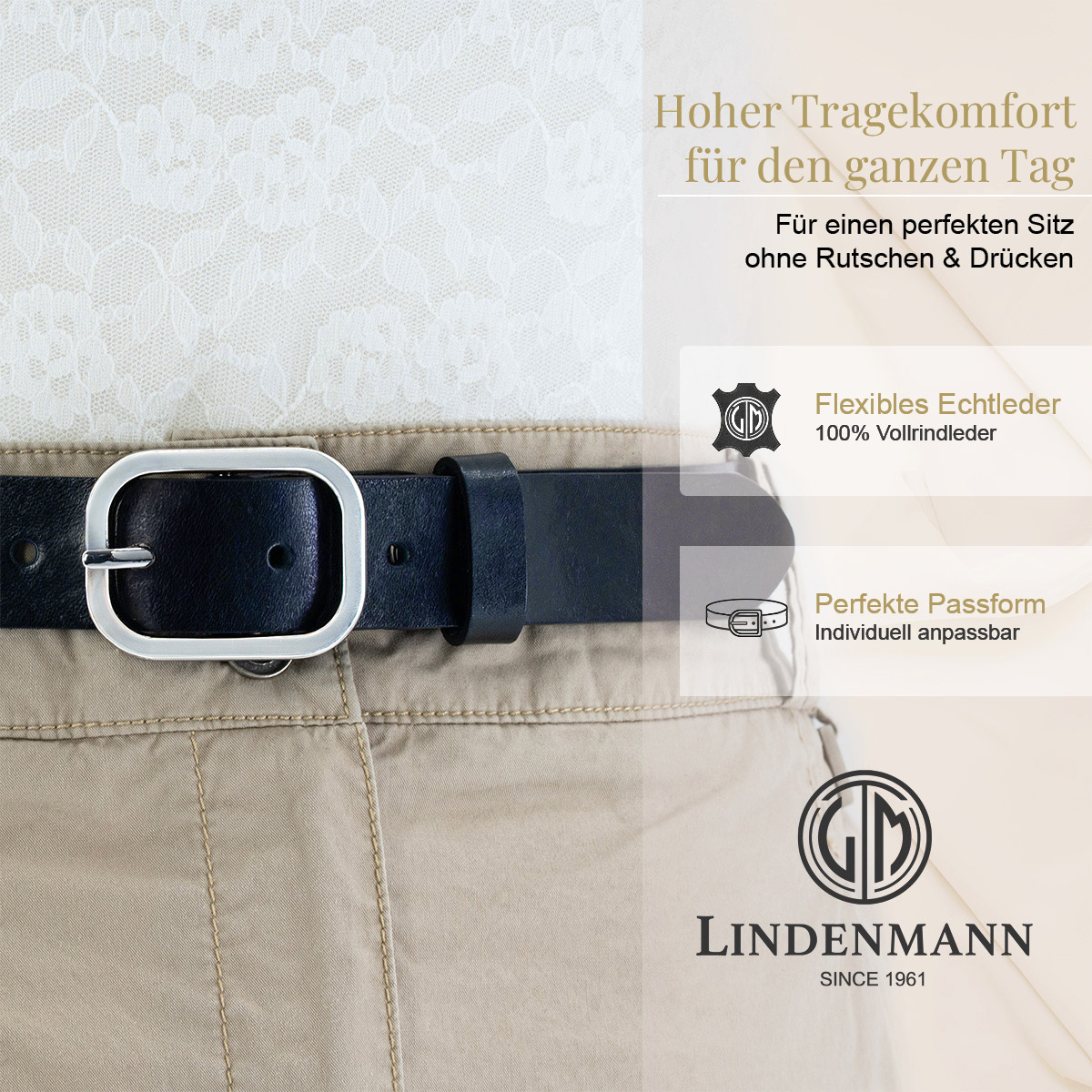 LINDENMANN Vollrindledergürtel Damen Marine