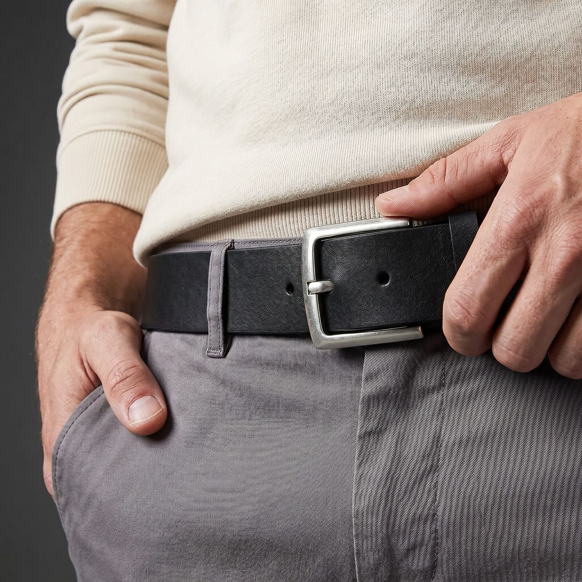 Gürtel, Schwarz, Leder-Optik, Taillengürtel, Herrenmode, LINDENMANN Vollrindledergürtel Herren Tiefschwarz