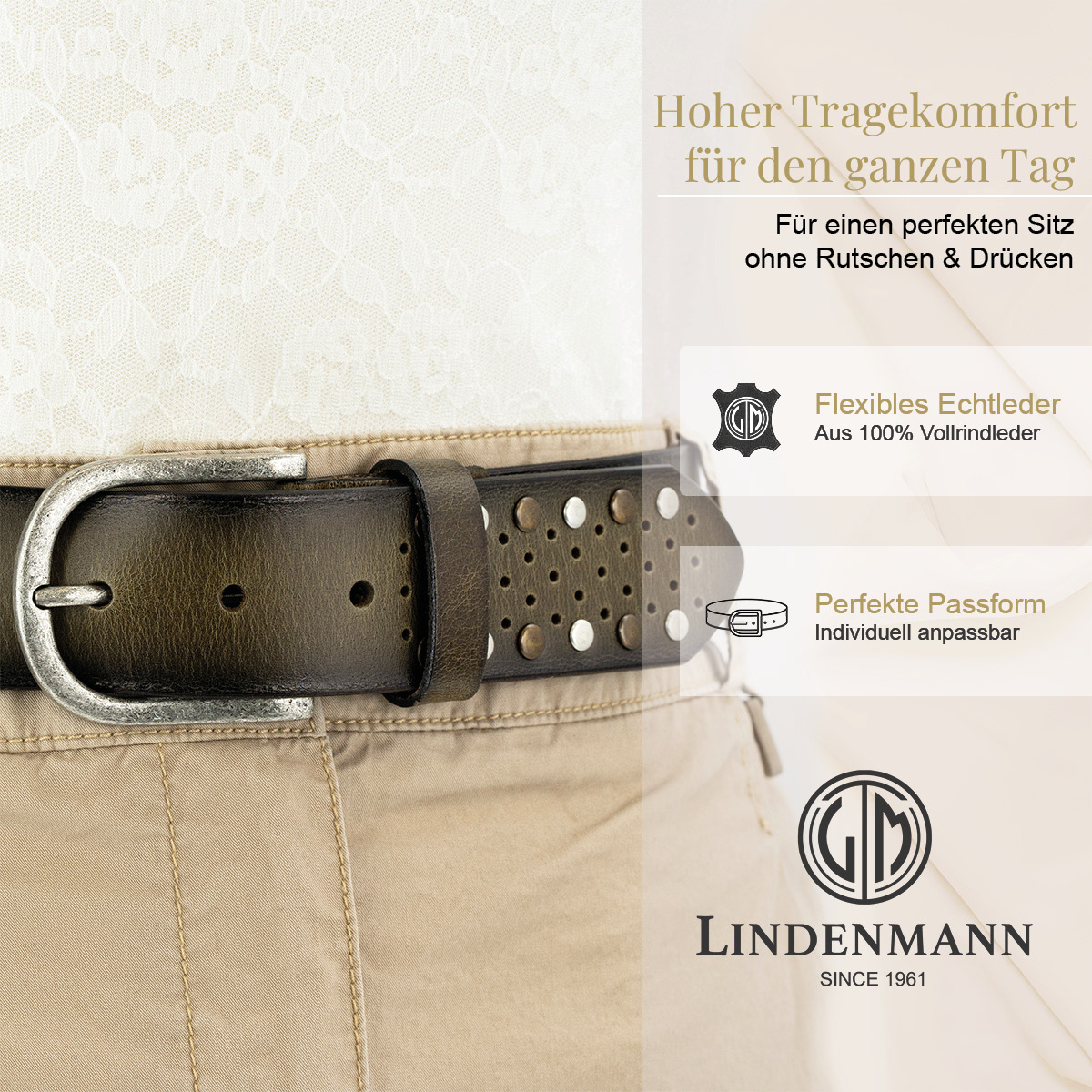 LINDENMANN Vollrindsleder Damengürtel Olivgrün