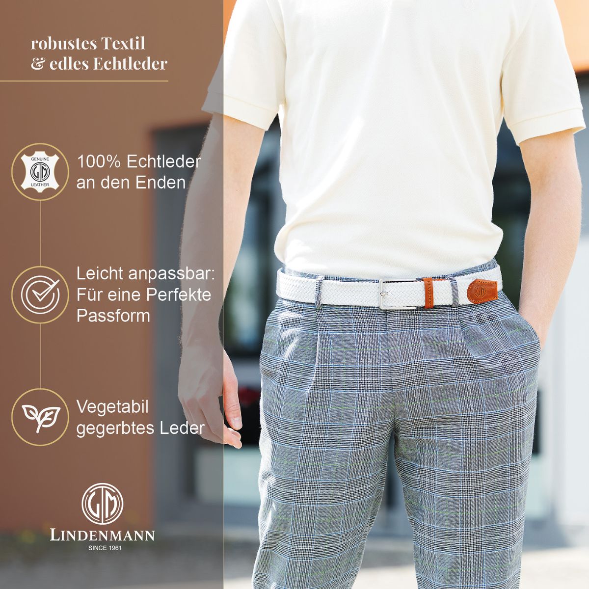 LINDENMANN Flechtgürtel Herren weiß