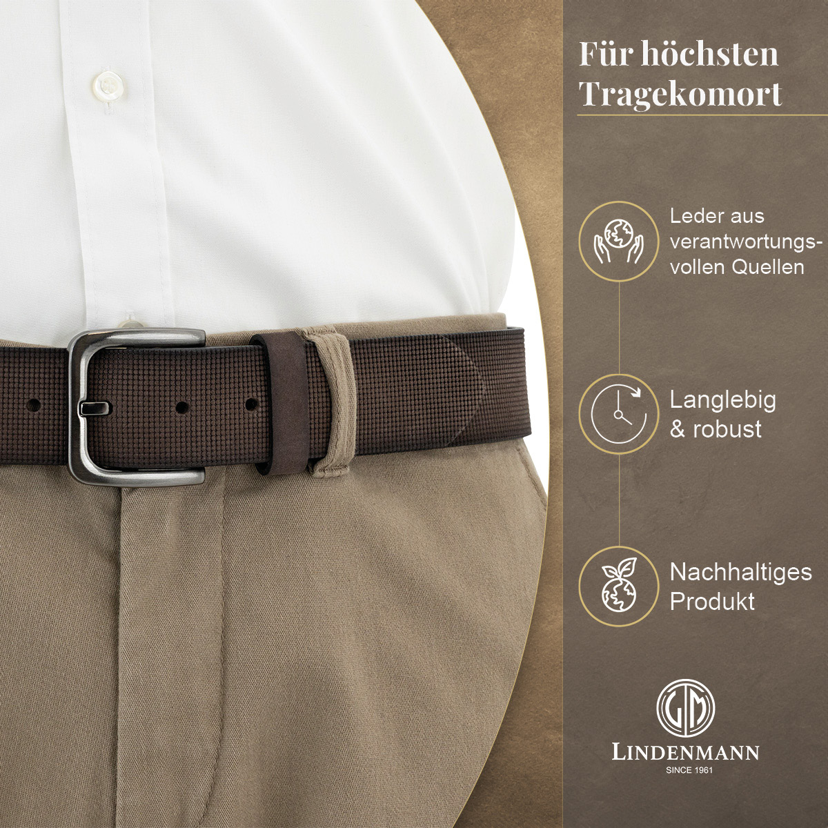 LINDENMANN Vollrindledergürtel Herren Schokoladenbraun