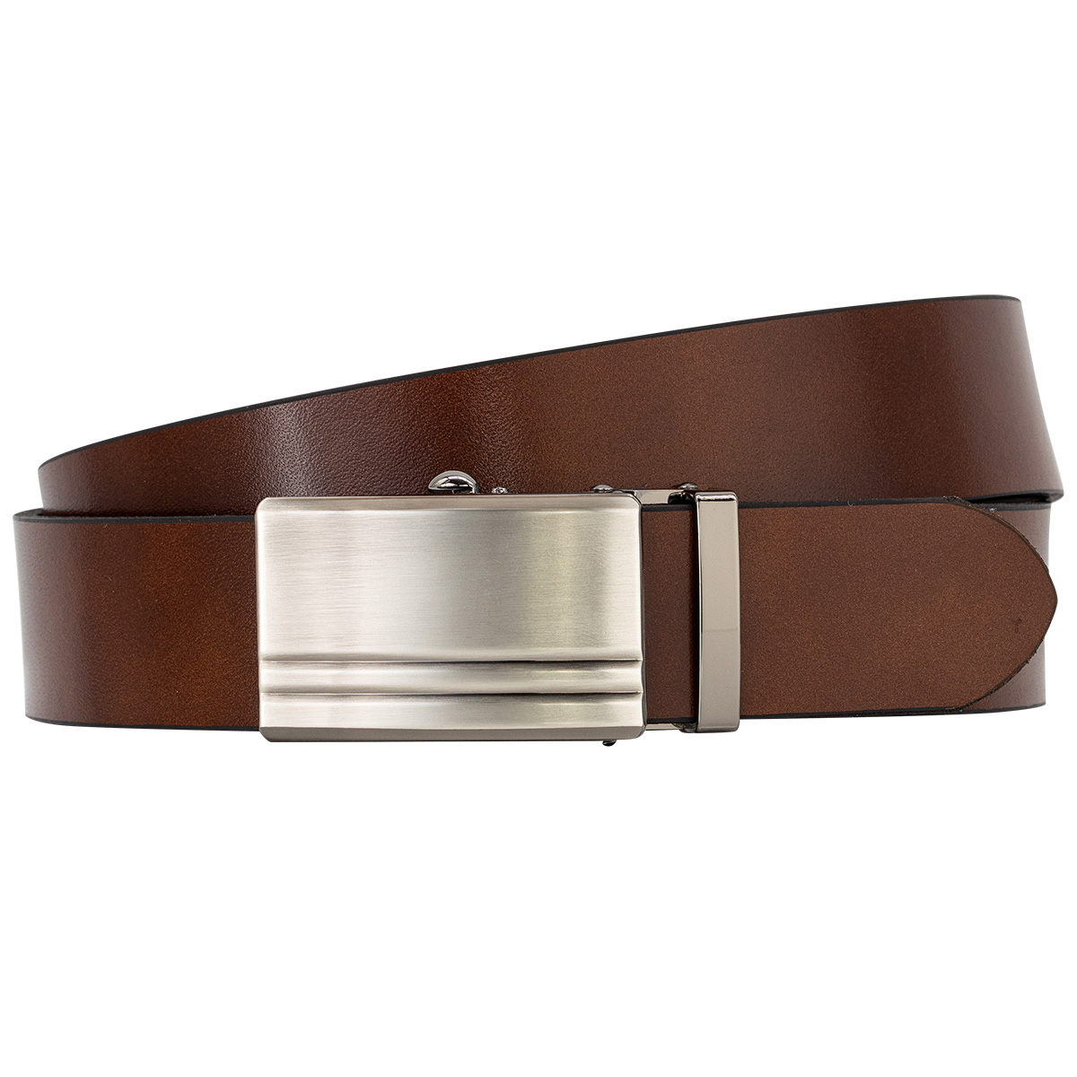 Gürtel, Ledergürtel, Braun, Metall-Schnalle, Breiter Gürtel, LINDENMANN klassischer Herren Automatikgürtel aus 100% Echtleder dunkelcognac