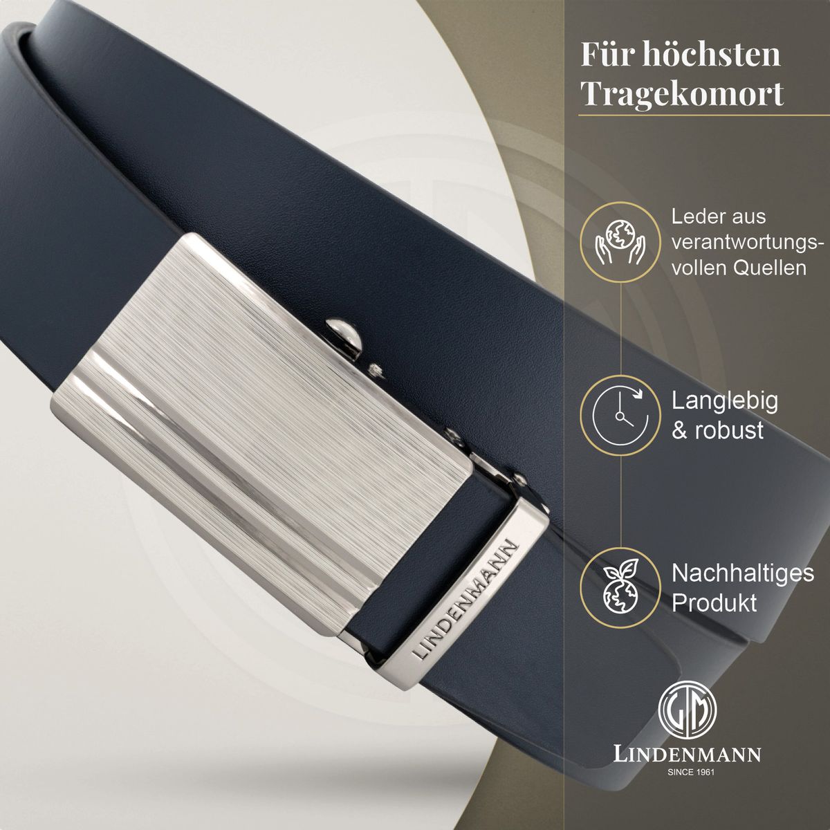 LINDENMANN Ledergürtel Automatikgürtel Herren blau