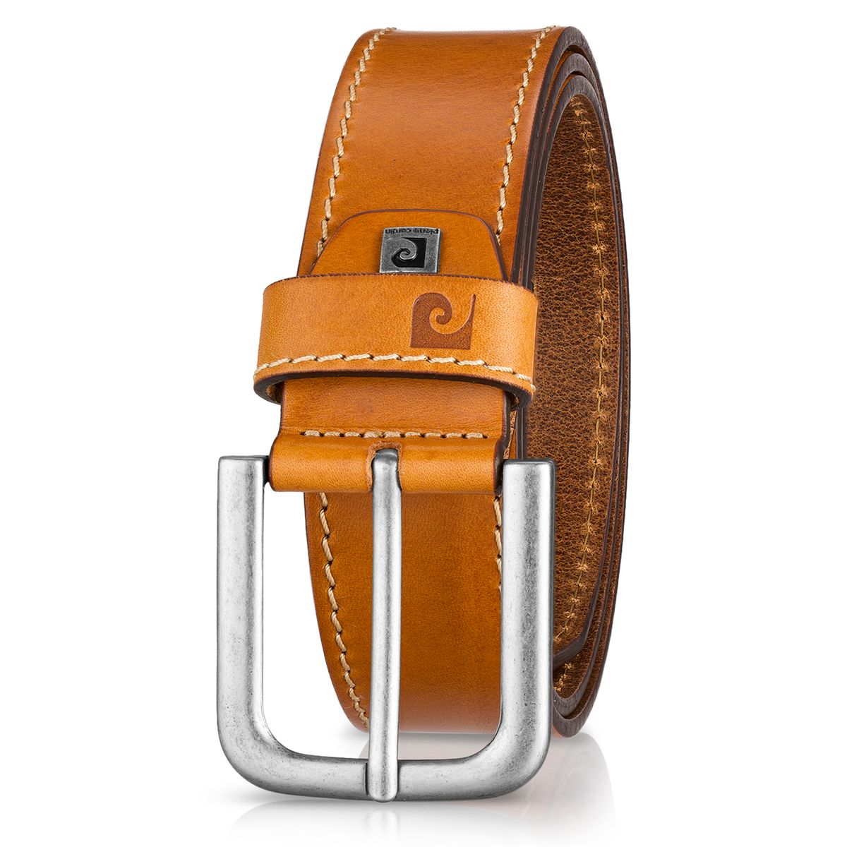 ledergürtel, uhrteg, gürtelschale, nietenverarbeitung, brusttasche?, Pierre Cardin Herren-Leder-Gürtel cognac