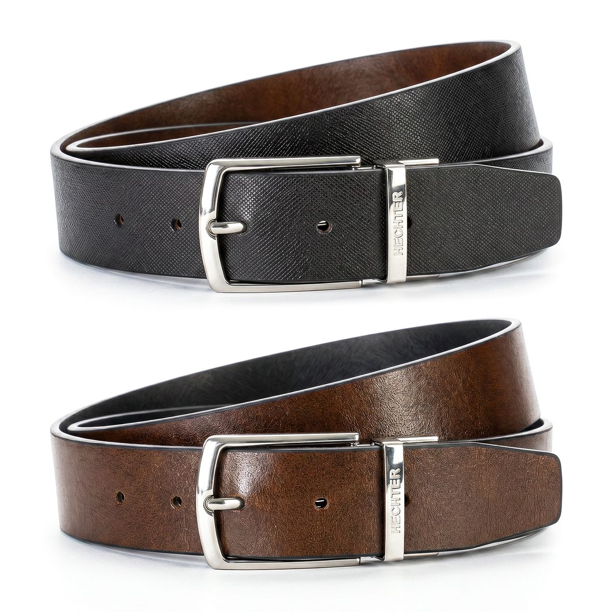Gürtel, Leder, Schwarz, Braun, Gürtelschnalle, HECHTER Paris Herren Wendegürtel aus 100% Echtleder schwarz/cognac