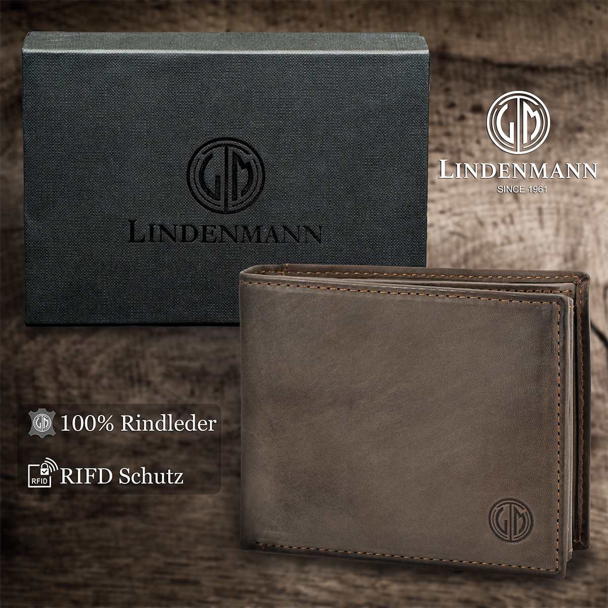 LINDENMANN Herren Leder Portemonnaie braun