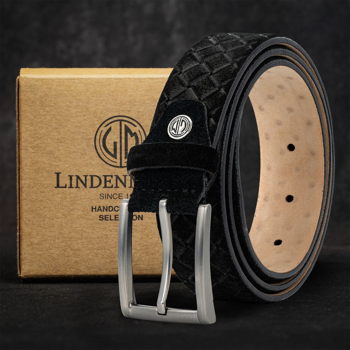 LINDENMANN Ledergürtel Herren handgefertigt schwarz