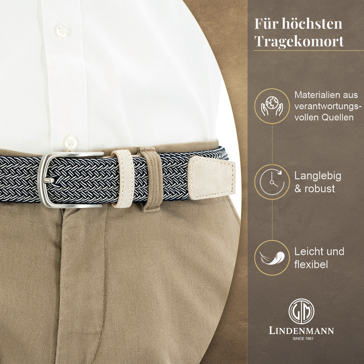 LINDENMANN Textilflechtgürtel Herrengürtel Marineblau