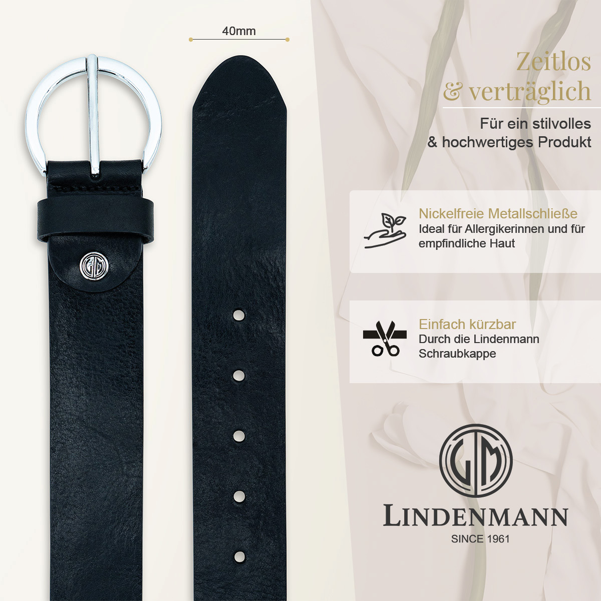 LINDENMANN Vollrindledergürtel Damen schwarz