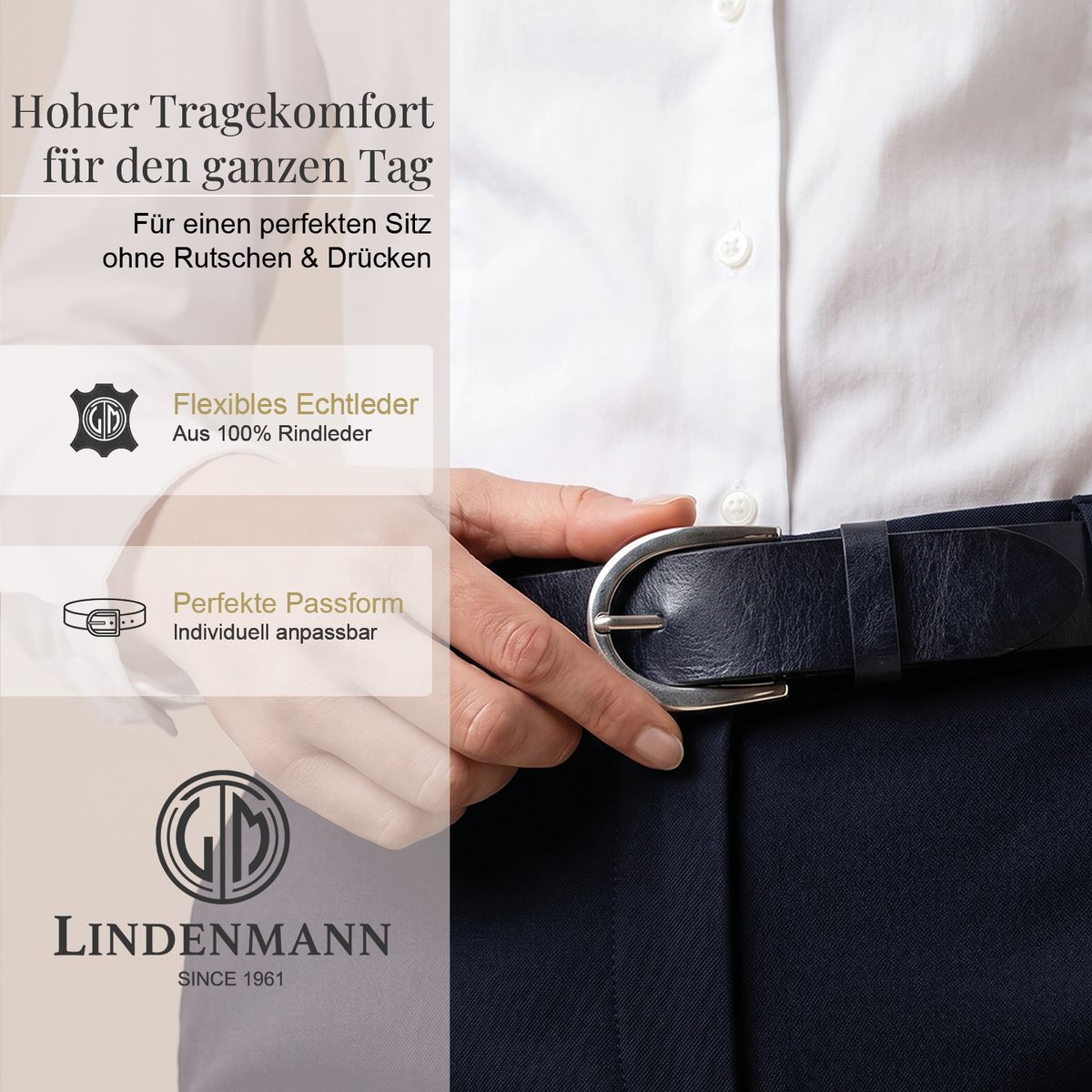 LINDENMANN Klassischer Damengürtel aus 100% Echtleder marine