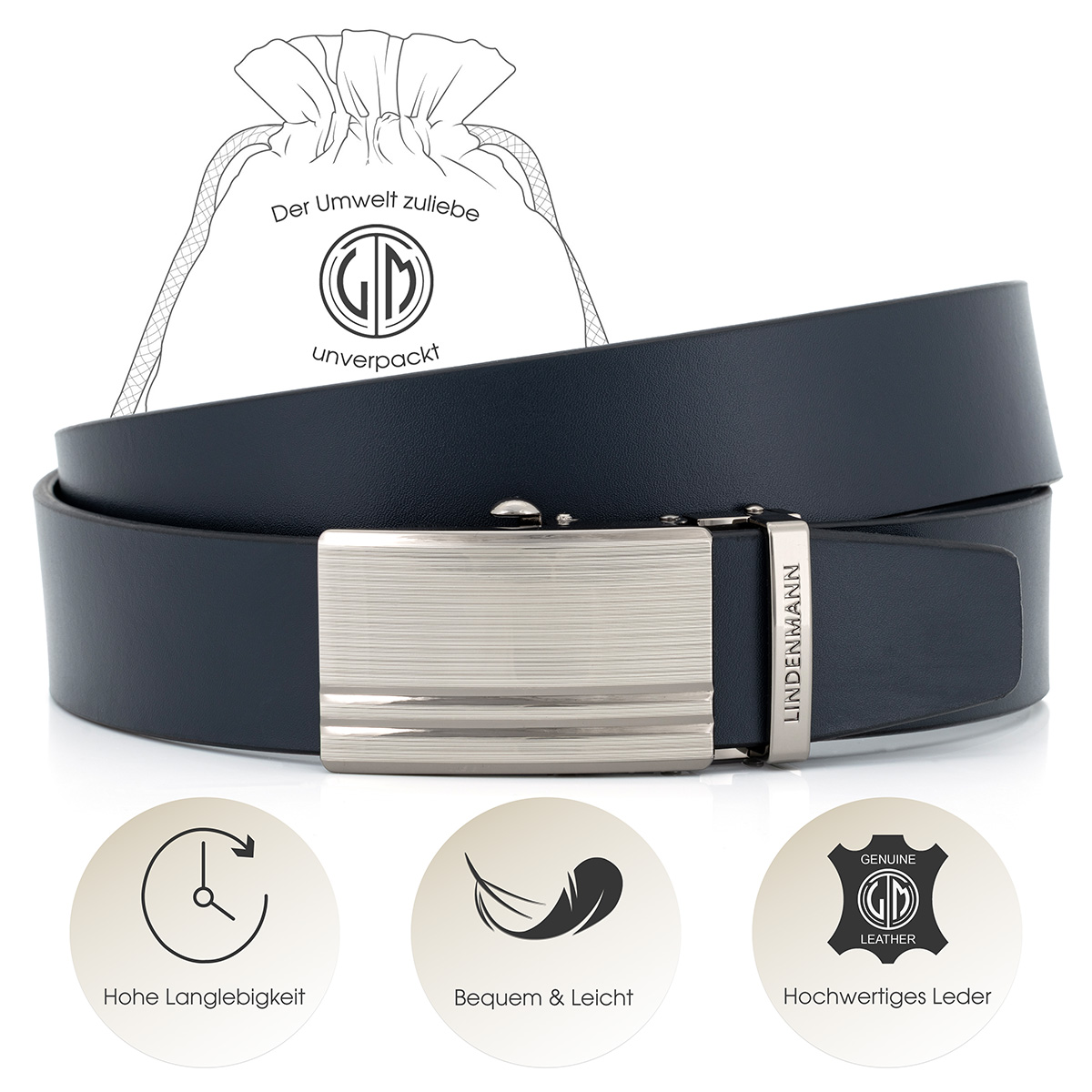LINDENMANN Ledergürtel Automatikgürtel Herren blau