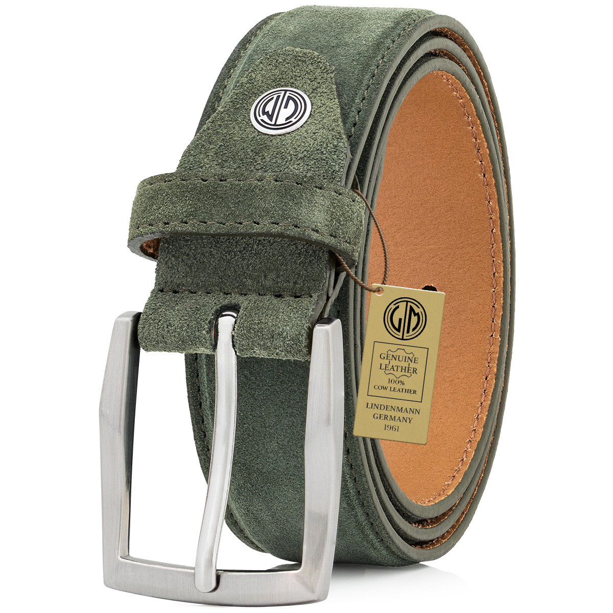 LINDENMANN Herrengürtel Veloursleder dunkelgrün