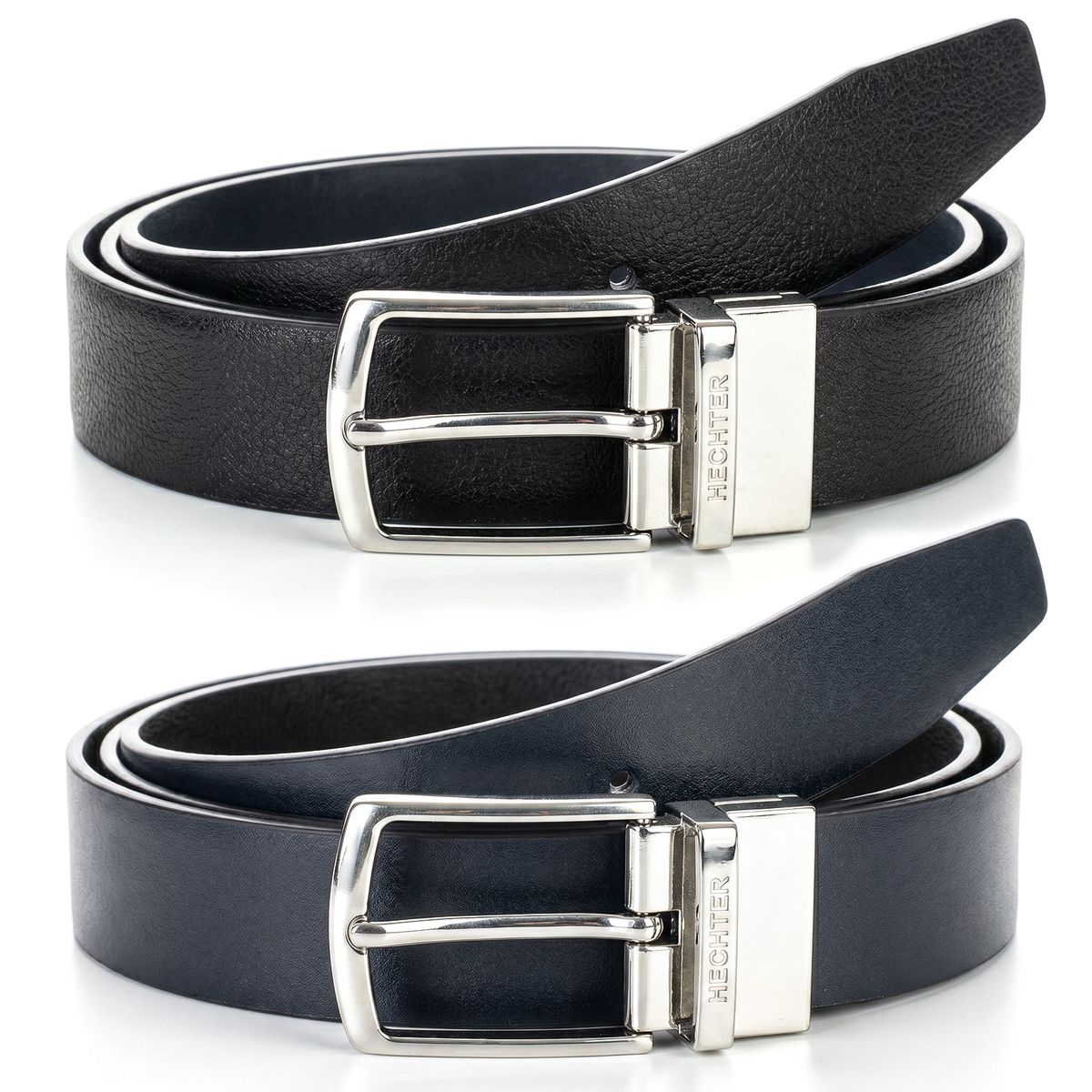 Gürtel,  Ledergürtel,  Silber buckel,  dünn,  Hose Belt, HECHTER Paris Herren Wendegürtel aus 100% Echtleder schwarz/marine