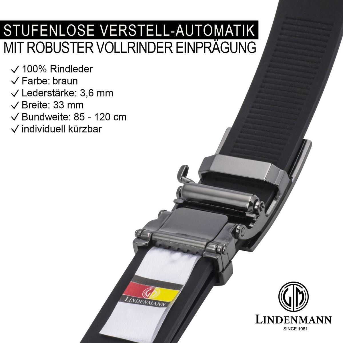 LINDENMANN AUTOmatik Gürtel Herren braun