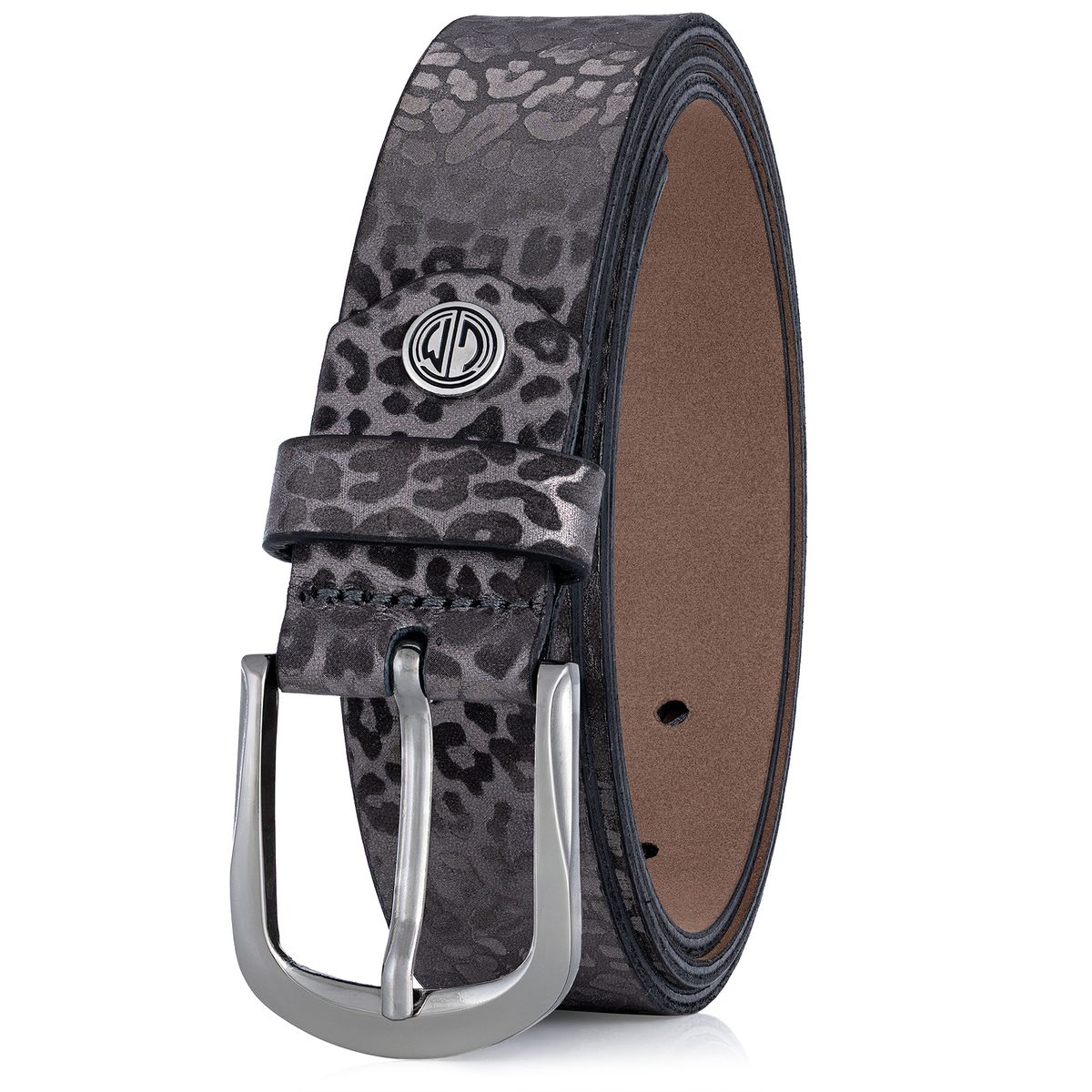 Zubehor, Leinwand, Gürtel, LINDENMANN Rindleder Damengürtel Grau mit Leopardmuster