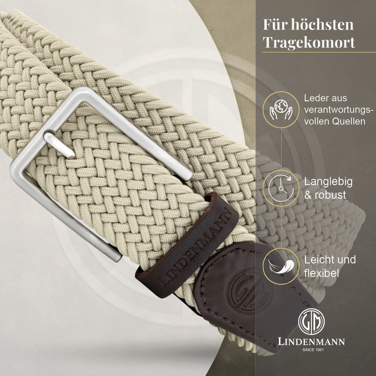 LINDENMANN Flechtgürtel Herren beige